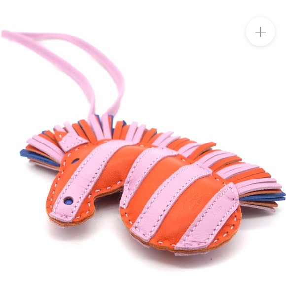 New Hermes Gee Gee Savannah Zebra Mauve Pink Orange Blue Leather Charm Tag - Picture 2 of 5